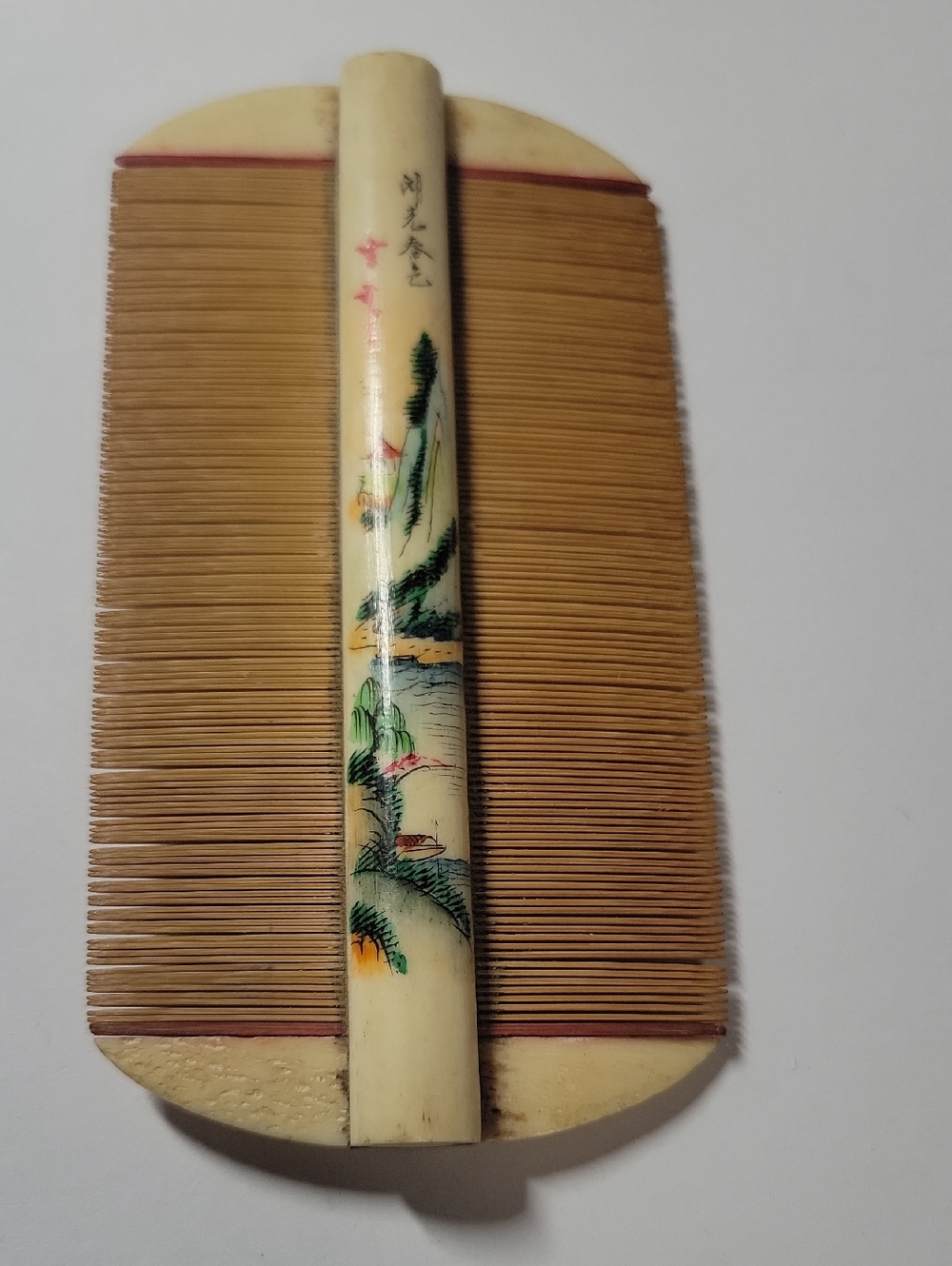 Hand-Painted White Tone Double-Sided Hair Comb in Cream and Brown